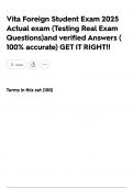 Vita Foreign Student Exam 2025 Actual exam &lpar;Testing Real Exam Questions&rpar;and verified Answers &lpar; 100&percnt; accurate&rpar; GET IT RIGHT&excl;&excl;