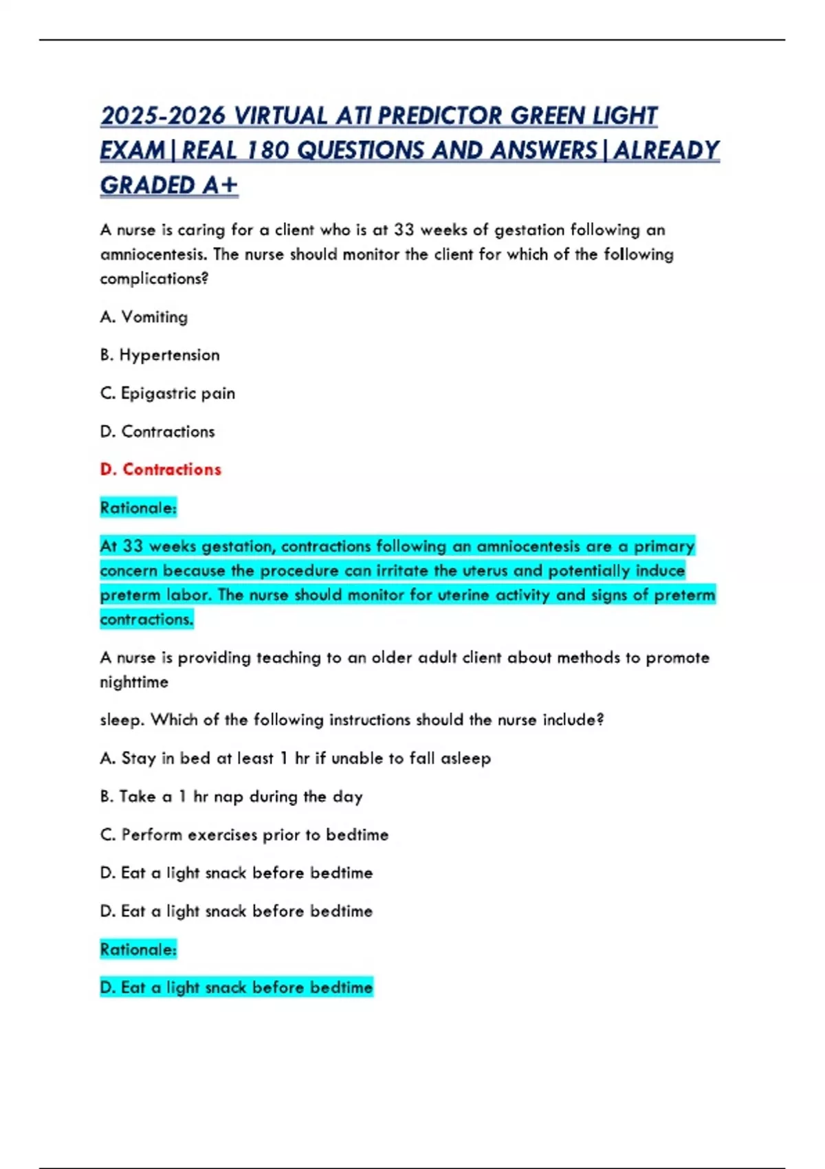 VIRTUAL ATI PREDICTOR GREEN LIGHT EXAM|REAL 180 QUESTIONS AND ANSWERS ...