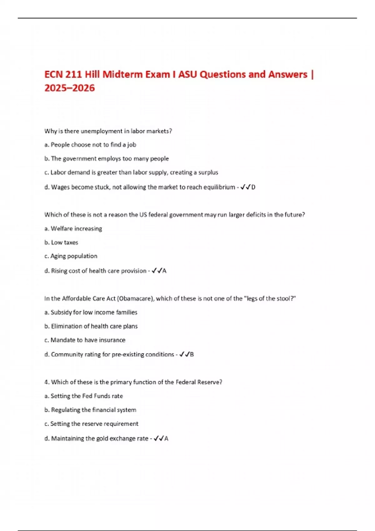 ECN 211 Hill Midterm Exam I ASU Questions and Answers | 2025–2026 - ECN ...
