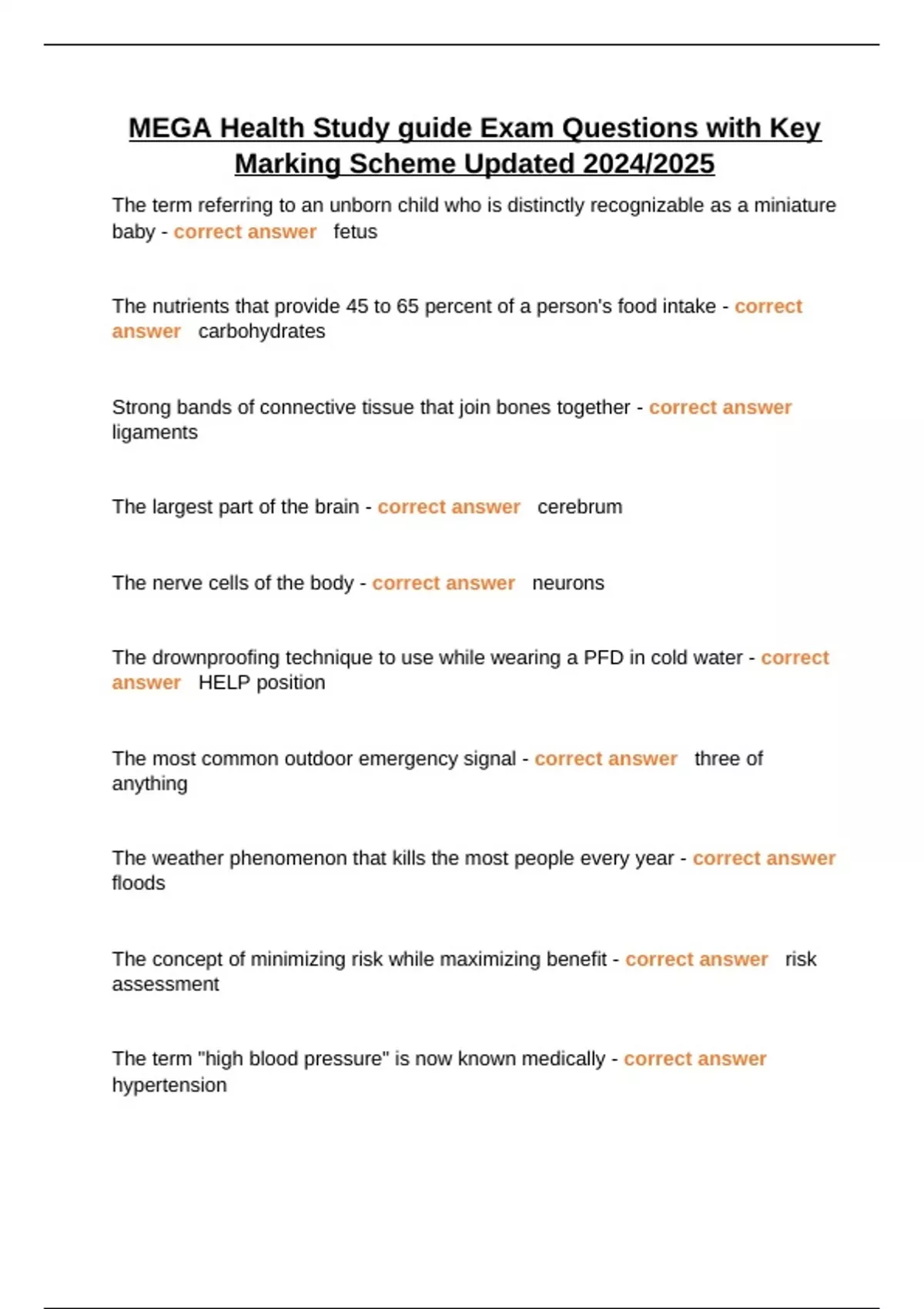MEGA Health Study guide Exam Questions with Key Marking Scheme Updated ...