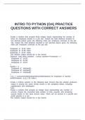 INTRO TO PYTHON &lpar;OA&rpar; PRACTICE QUESTIONS WITH CORRECT ANSWERS