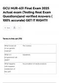 GCU NUR-631 Final Exam 2025 Actual exam &lpar;Testing Real Exam Questions&rpar;and verified Answers &lpar; 100&percnt; accurate&rpar; GET IT RIGHT&excl;&excl;
