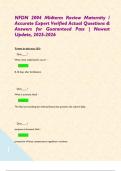 NFDN 2004 Midterm Review Maternity &sol; Accurate Expert Verified Actual Questions & Answers for Guaranteed Pass &vert; Newest Update&comma; 2025-2026   Terms in this set &lpar;153&rpar;    Quiz&lowbar;&lowbar;&lowbar;&lowbar;&quest; When does implantation occur&quest; -       Answer 8-10 days after fertilization      
