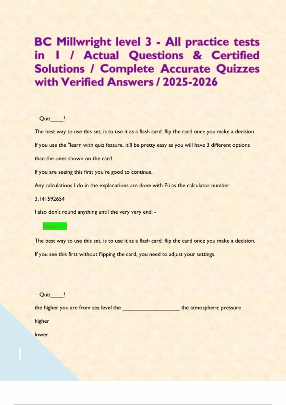 BC Millwright level 3 - All practice tests in 1 / Actual Questions ...