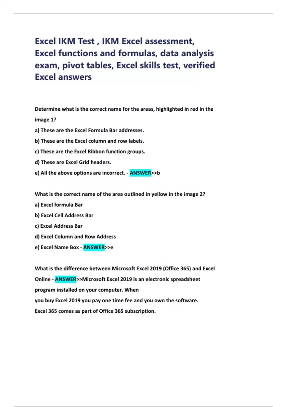 Excel IKM Test , IKM Excel assessment, Excel functions and formulas ...