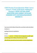 CFEI Practice Exam Questions With Correct  Answers&period;&comma; Exams of Decisione Making for  Managers LATEST ACTUAL EXAM   QUESTIONS AND CORRECT DETAILED  ANSWERS WITH RATIONALES&vert;ALREADY  GRADED A&plus;