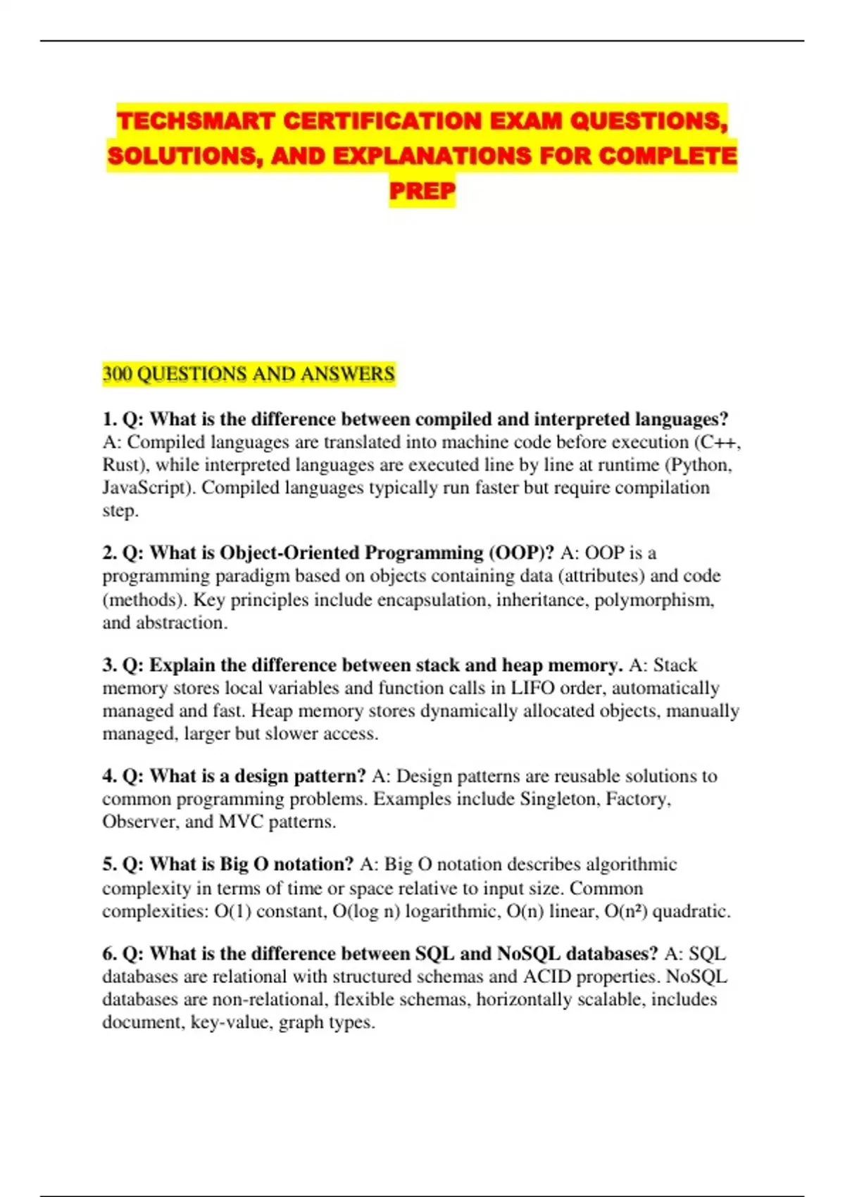 Techsmart Solutions TECHSMART CERTIFICATION EXAM QUESTIONS, SOLUTIONS, AND EXPLANATIONS FOR ...