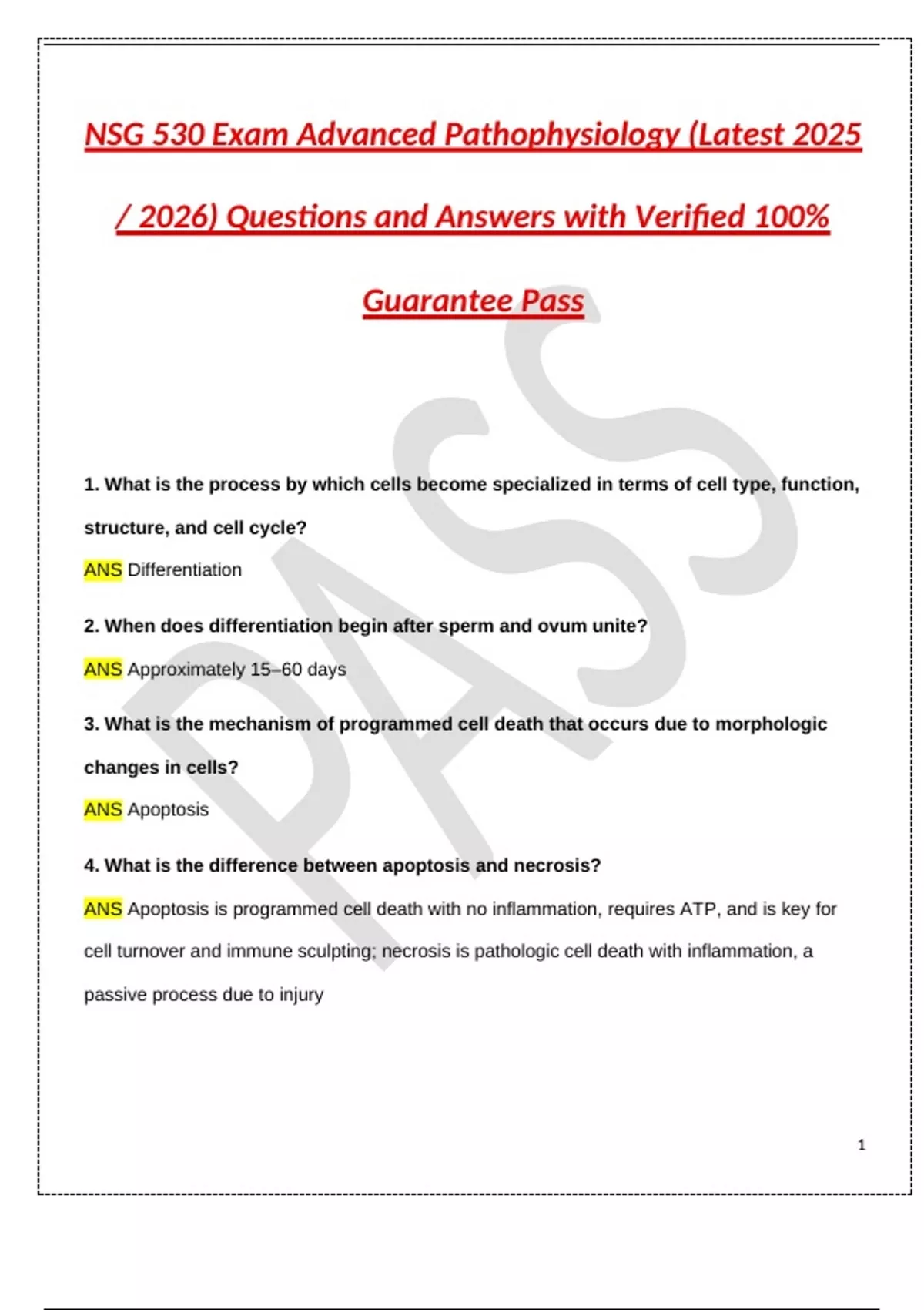 NSG 530 – Advanced Pathophysiology Exam Study Guide | 2025–2026 Updated ...
