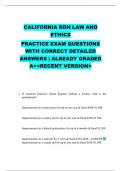  CALIFORNIA RDH LAW AND ETHICS PRACTICE EXAM QUESTIONS WITH CORRECT DETAILED ANSWERS &vert; ALREADY GRADED A&plus;<RECENT VERSION>