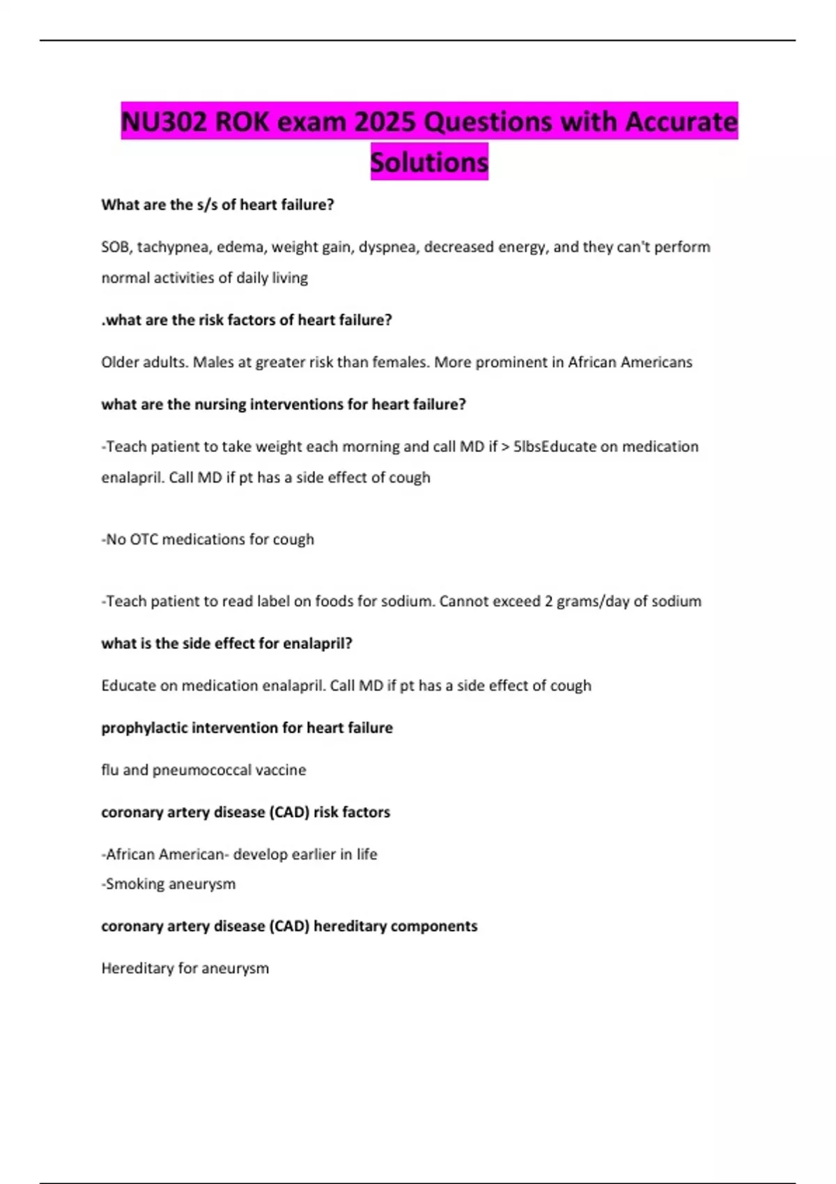 Questions In Rok NU302 ROK exam 2025 Questions with Accurate Solution - NU302 - Stuvia US