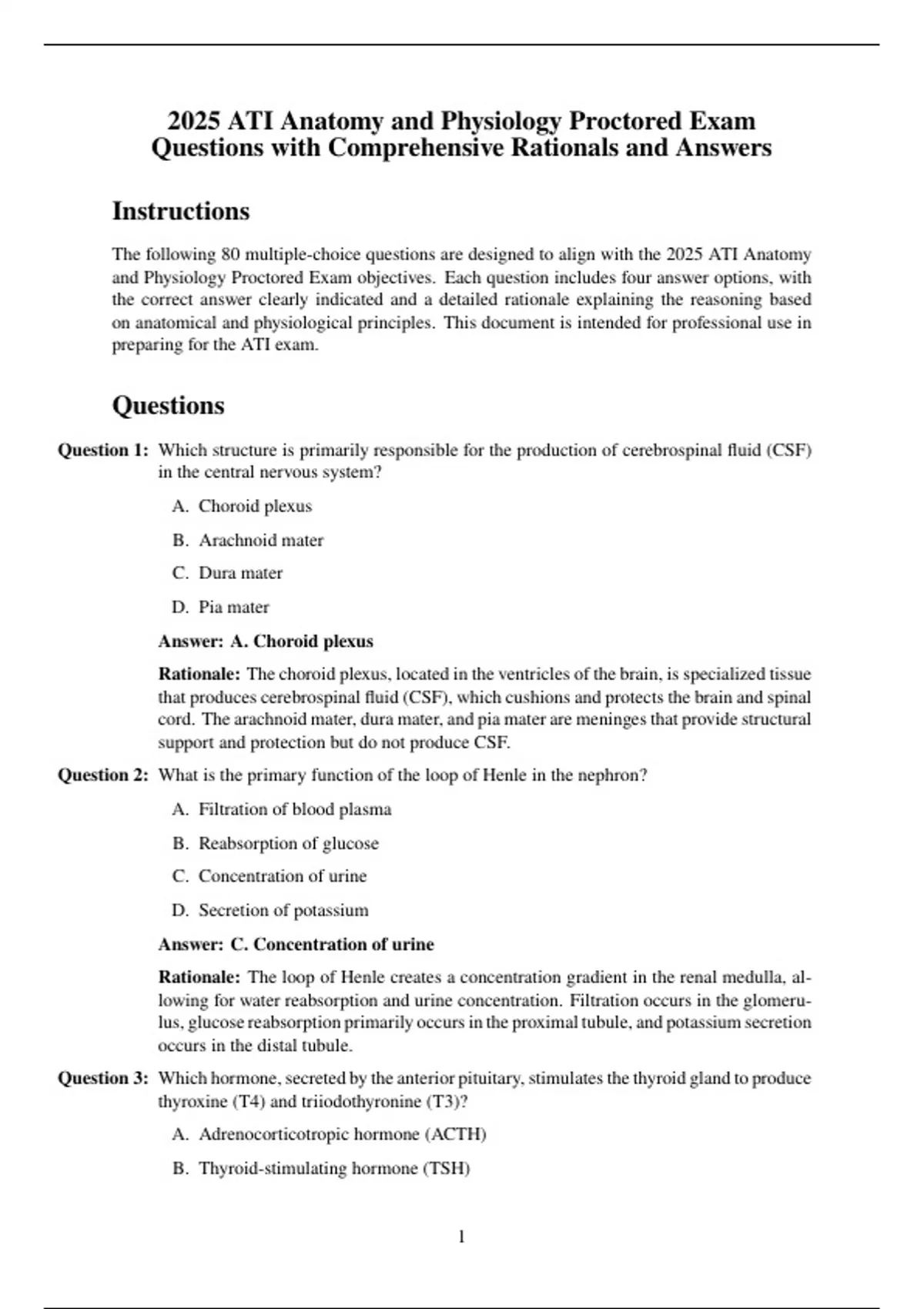 2025 ATI Anatomy and Physiology Proctored Exam Questions with ...