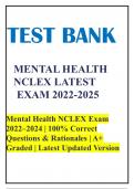 Mental Health NCLEX Exam 2022&ndash;2024 &vert; 100&percnt; Correct Questions & Rationales &vert; A&plus; Graded &vert; Latest Updated Version