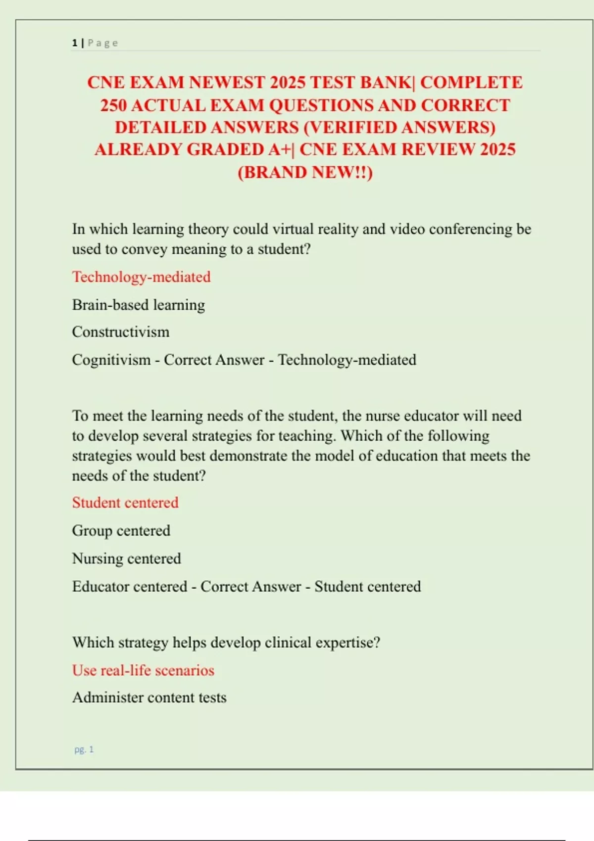 CNE EXAM NEWEST 2025 TEST BANK| COMPLETE 250 ACTUAL EXAM QUESTIONS AND ...