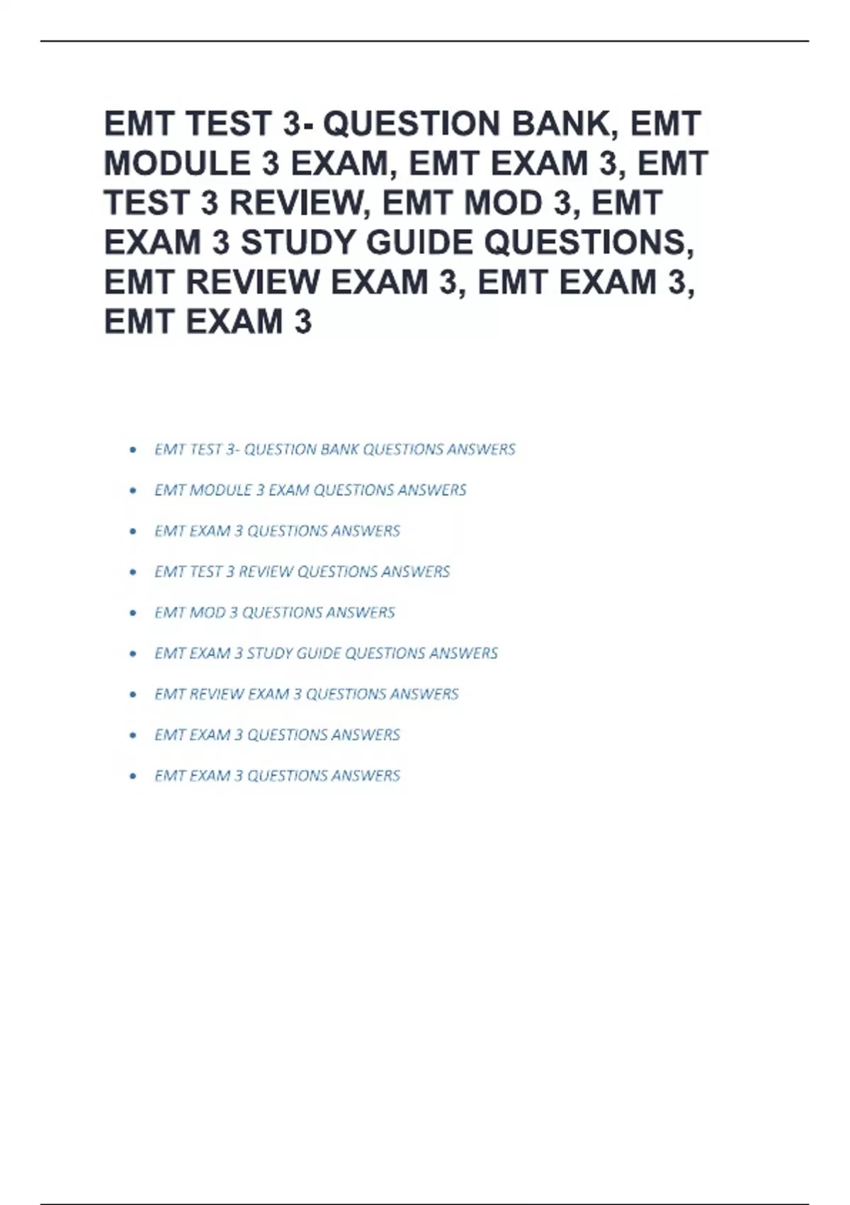 EMT TEST 3- QUESTION BANK QUESTIONS ANSWERS EMT MODULE 3 EXAM QUESTIONS ...