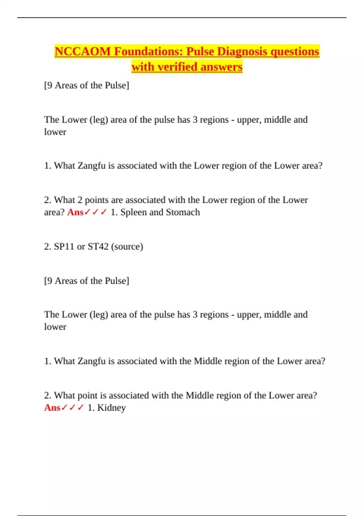 NCCAOM Foundations II – Pulse Diagnosis Practice Questions with ...
