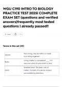 WGU C190 INTRO TO BIOLOGY PRACTICE TEST 2025&vert; COMPLETE EXAM SET &lpar;questions and verified answers&rpar;frequently most tested questions &vert; already passed&excl;&excl;