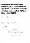 Fundamentals of Corporate Finance &lpar;2025&rpar; comprehensive questions and verified answers &lpar; detailed & elaborated&rpar; ACTUAL EXAM 2025 TEST&excl;&excl;
