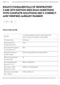 EGAN&rsquo;S FUNDAMENTALS OF RESPIRATORY CARE 12TH EDITION &lpar;2025&rpar; EXAM QUESTIONS WITH COMPLETE SOLUTIONS &lpar;100 &percnt; CORRECT AND VERIFIED&rpar; ALREADY PASSED&excl;&excl;