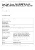 Excel Crash Course EXAM QUESTIONS AND VERIFIED ANSWERS &lpar;2025&rpar; ALREADY GRADED A&plus;