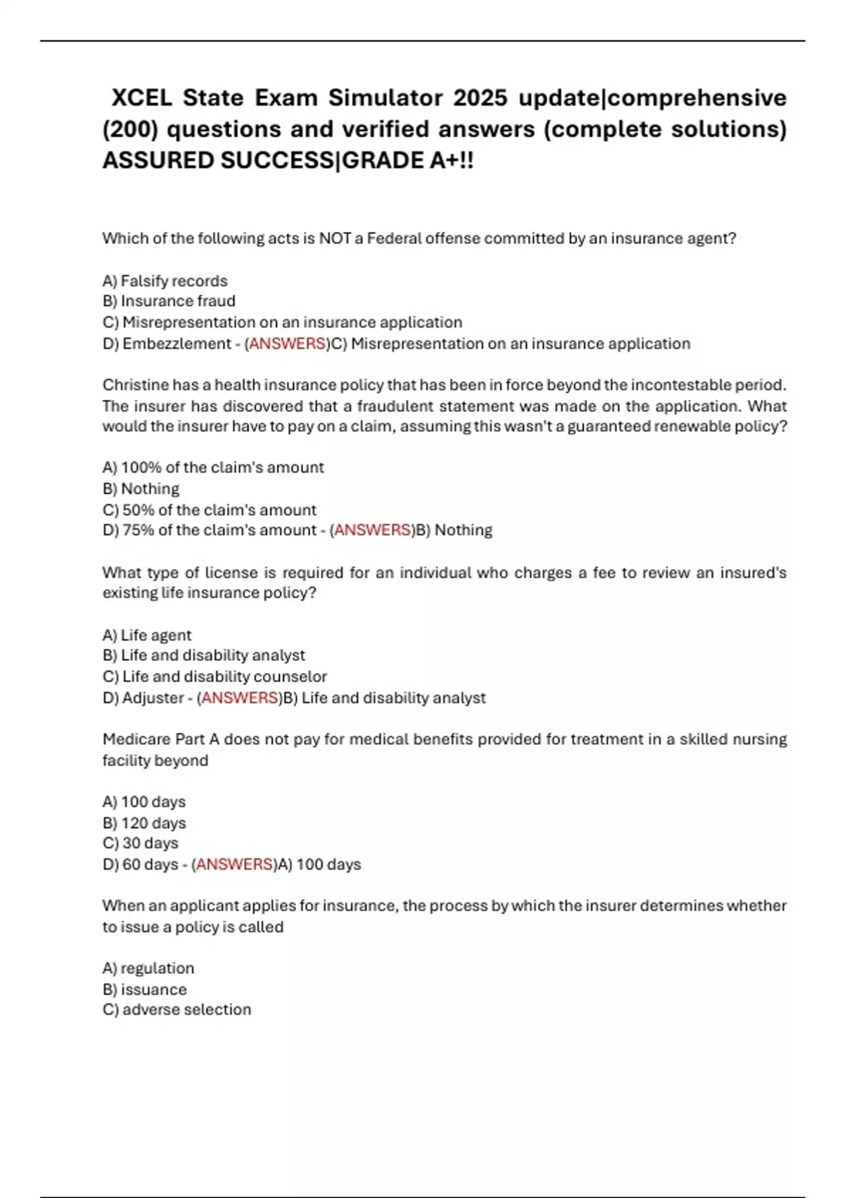 XCEL State Exam Simulator 2025 update|comprehensive (200) questions and ...