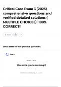 Critical Care Exam 3 &lpar;2025&rpar; comprehensive questions and verified detailed solutions &lpar; MULTIPLE CHOICES&rpar; &vert;100&percnt; CORRECT&excl;&excl;