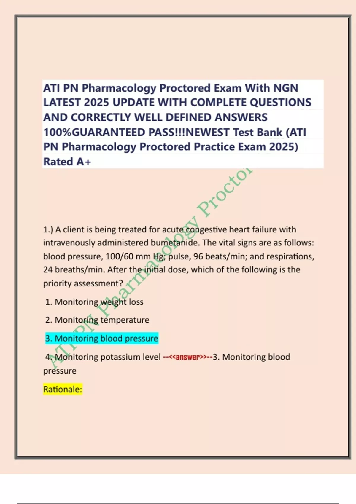 ATI PN Pharmacology Proctored Exam With NGN LATEST 2025 UPDATE WITH ...