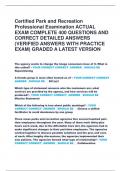 Certified Park and Recreation  Professional Examination ACTUAL  EXAM COMPLETE 400 QUESTIONS AND  CORRECT DETAILED ANSWERS  &lpar;VERIFIED ANSWERS WITH PRACTICE  EXAM&rpar; GRADED A LATEST VERSION