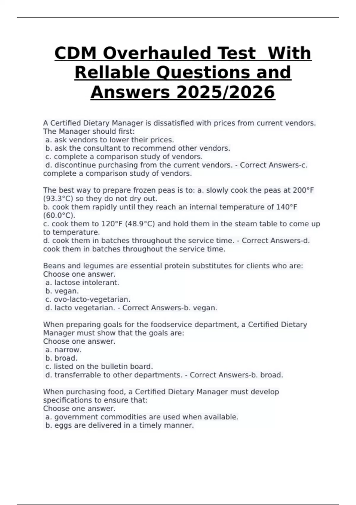 CDM – Updated Test with Correct Questions and Answers (2025/2026 ...