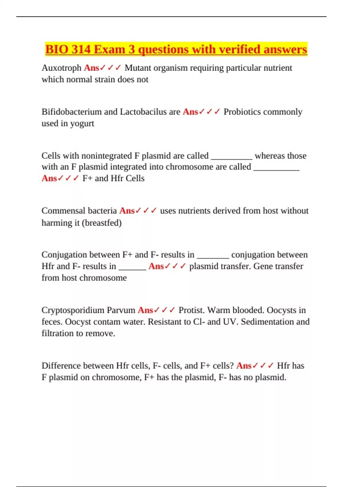 BIO 314 – Exam 3 – Iowa State University – Verified Questions and ...