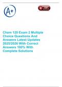 Chem 120 Exam 2 Multiple Choice Questions And Answers Latest Updates 2025&sol;2026 With Correct Answers 100&percnt; With Complete Solutions 