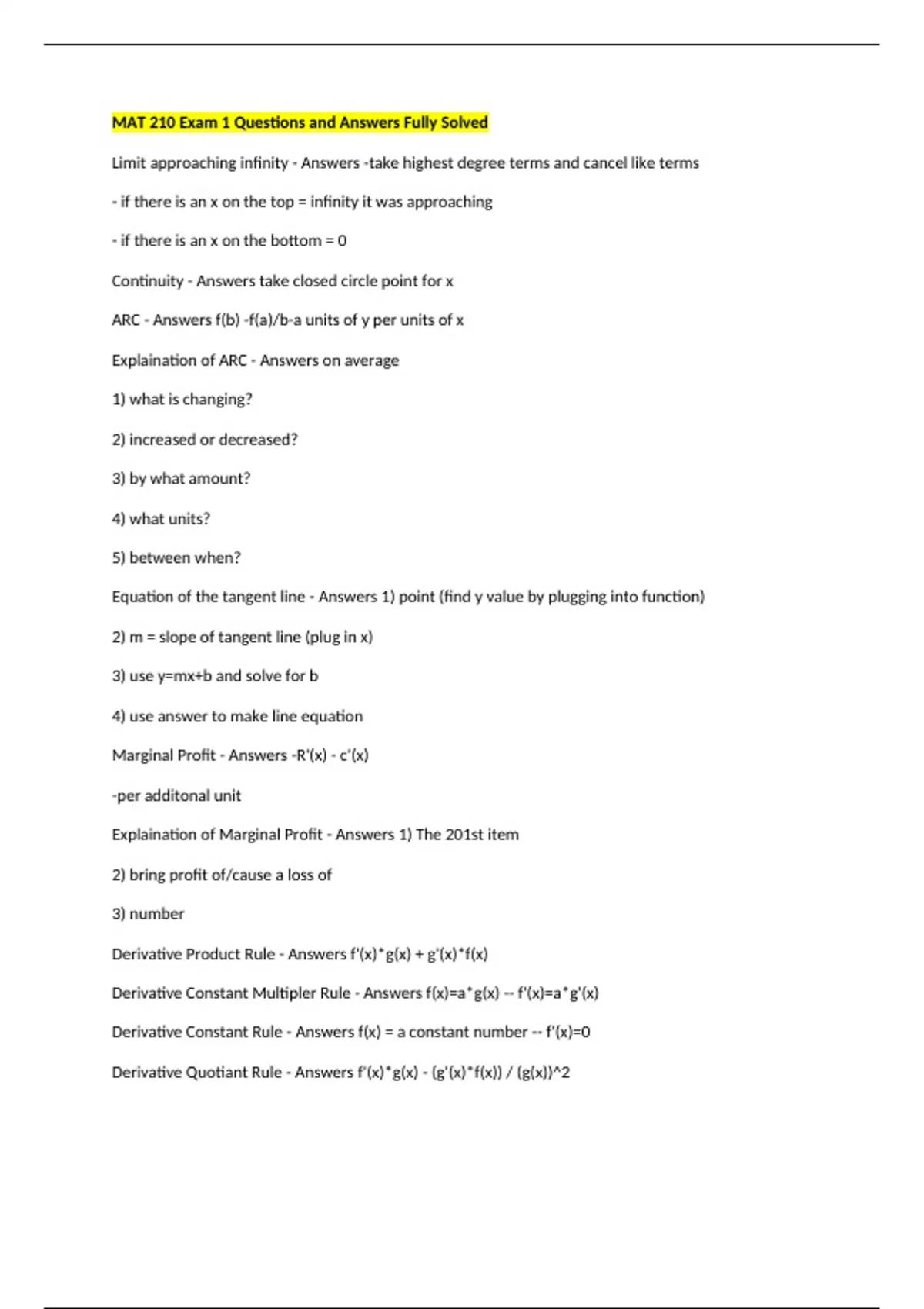 MAT 210 Exam 1 Questions and Answers Fully Solved - MAT 210 - Stuvia US