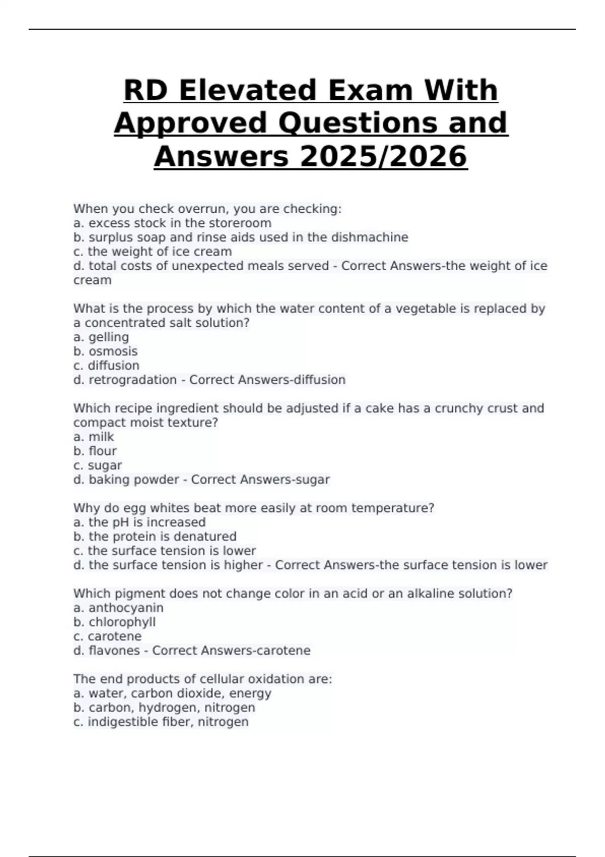 RD – Elevated Exam with Approved Questions and Answers (2025/2026) - RD ...