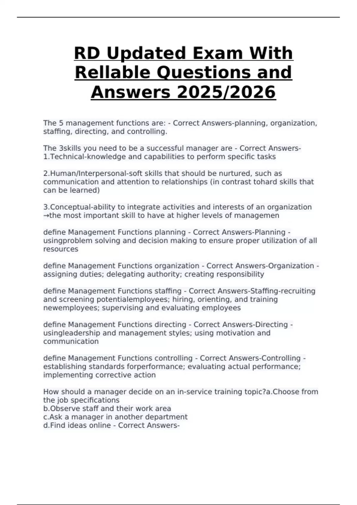 RD – Updated Exam with Reliable Questions and Answers (2025/2026) - RD ...