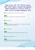 Final Exam&colon; PSY 357&sol; PSY357 &lpar;Latest 2025&sol; 2026 Update&rpar; Lifespan Development Guide&vert; Questions & Answers&vert; Grade A&vert; 100&percnt; Correct &lpar;Verified Solutions&rpar;- GCU