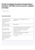 Private Investigator ExamExam Sample Paper &vert;  Questions with 100&percnt; Correct Answers &vert; Updated  & Verifie