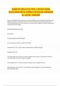 DIABETES MELLITUS TYPE 1 TESTED EXAM QUESTIONS WITH CORRECT DETAILED ANSWERS A&plus; LATEST VERSION