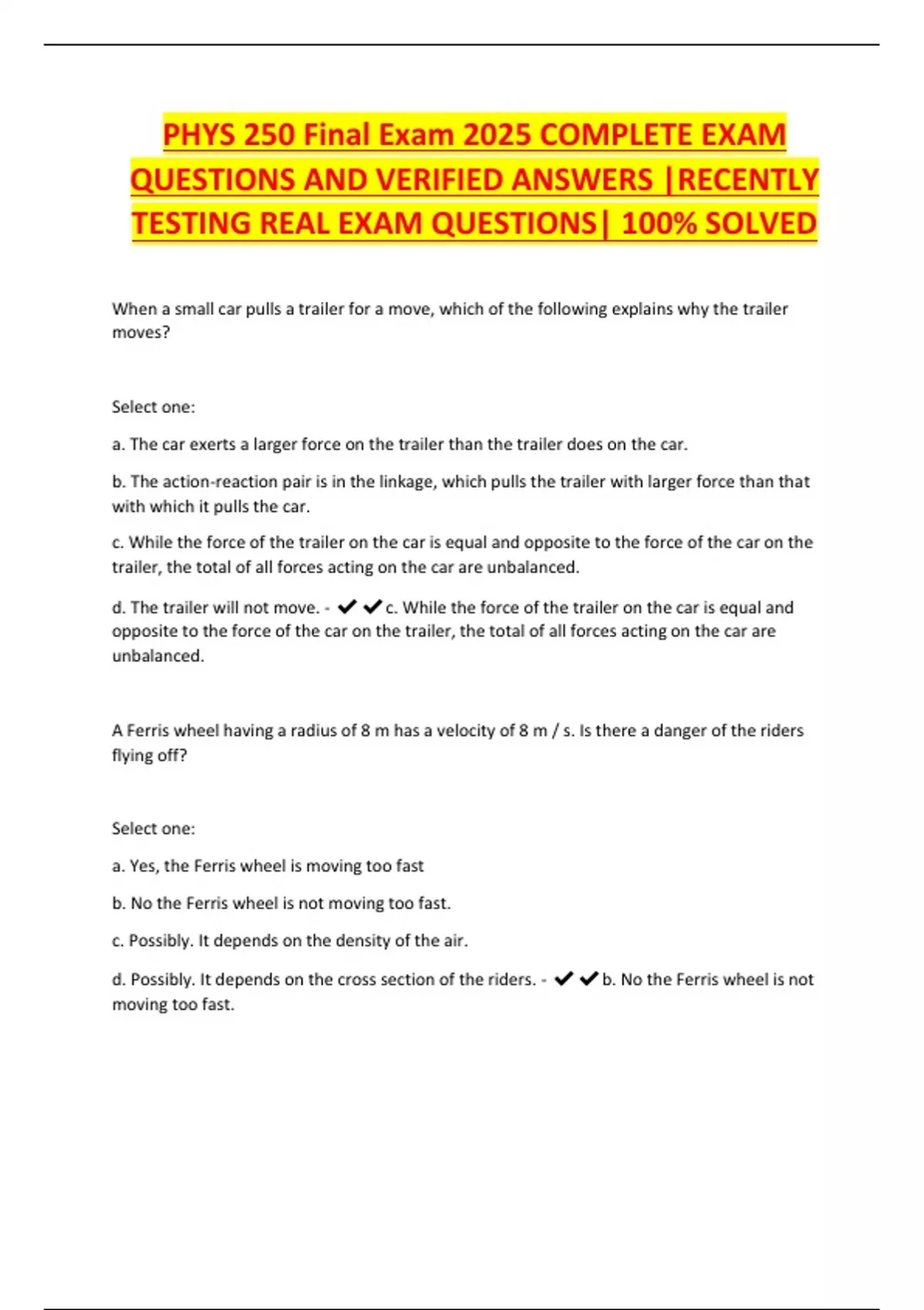 PHYS 250 Final Exam 2025 COMPLETE EXAM QUESTIONS AND VERIFIED ANSWERS ...
