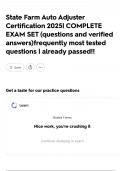 State Farm Auto Adjuster Certification 2025&vert; COMPLETE EXAM SET &lpar;questions and verified answers&rpar;frequently most tested questions &vert; already passed&excl;&excl;