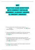 WRT PRACTICE EXAM QUESTIONS WITH CORRECT DETAILED ANSWERS &vert; ALREADY GRADED A&plus;<RECENT VERSION>