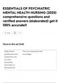 ESSENTIALS OF PSYCHIATRIC MENTAL HEALTH NURSING &lpar;2025&rpar; comprehensive questions and verified answers &lpar;elaborated&rpar; get it 100&percnt; accurate&excl;&excl;