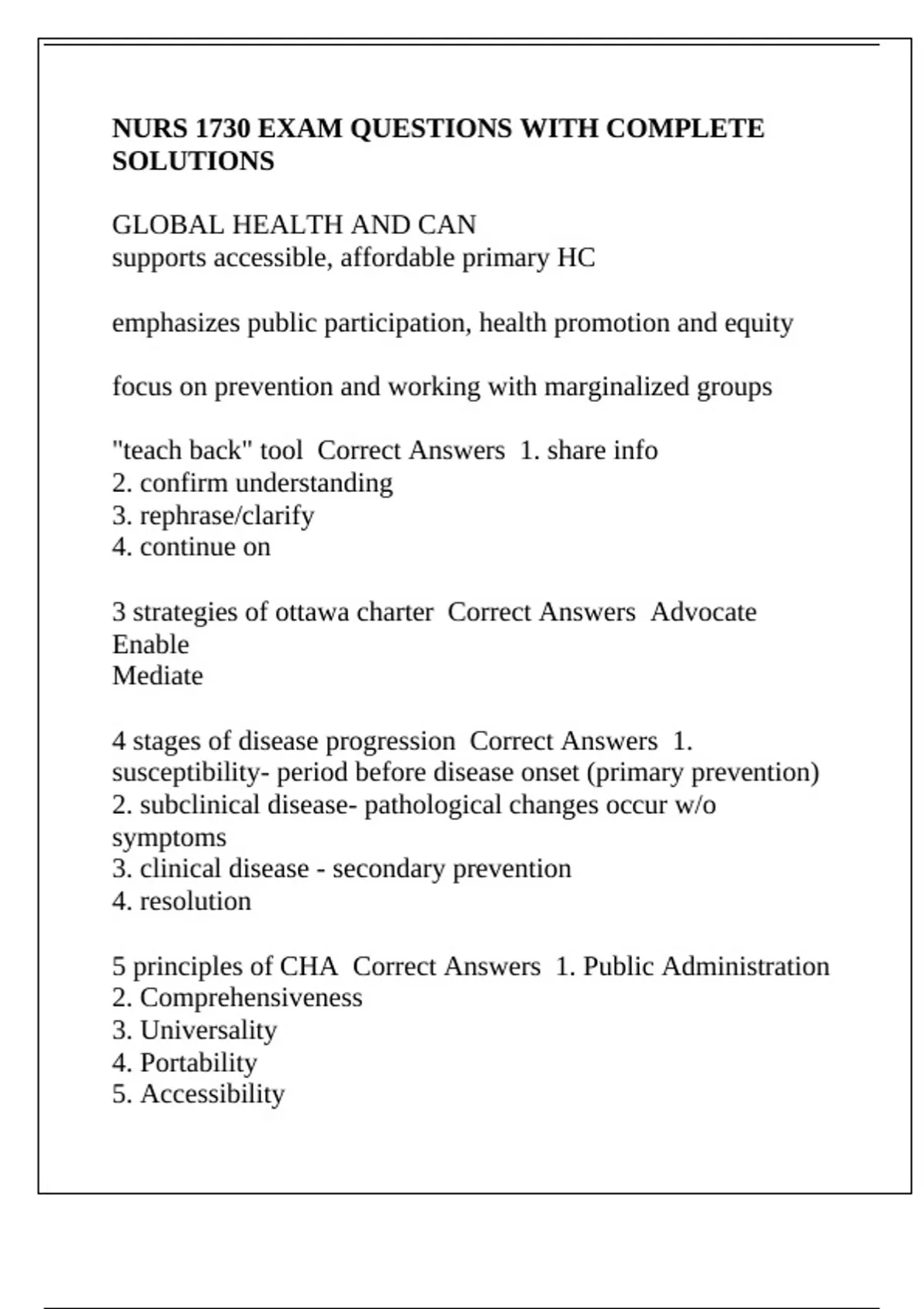 NURS 1730 EXAM QUESTIONS WITH COMPLETE SOLUTIONS - NURS 1730 - Stuvia US