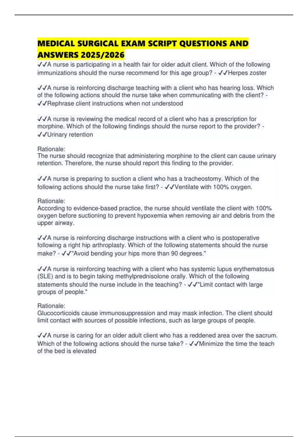Written Medical Script Examples MEDICAL SURGICAL EXAM SCRIPT QUESTIONS AND ANSWERS 2025/2026 - Medical ...