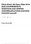 FINAL EXAM&colon; SSI Open Water Diver 2025 COMPREHENSIVE QUESTIONS AND VERIFIED ANSWERS&sol;SOLUTIONS &vert;MULTIPLE CHOICES &vert;solved&excl;&excl;
