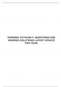  NURSING 170 EXAM 3  QUESTIONS AND VERIFIED SOLUTIONS LATEST UPDATE THIS YEAR&period;