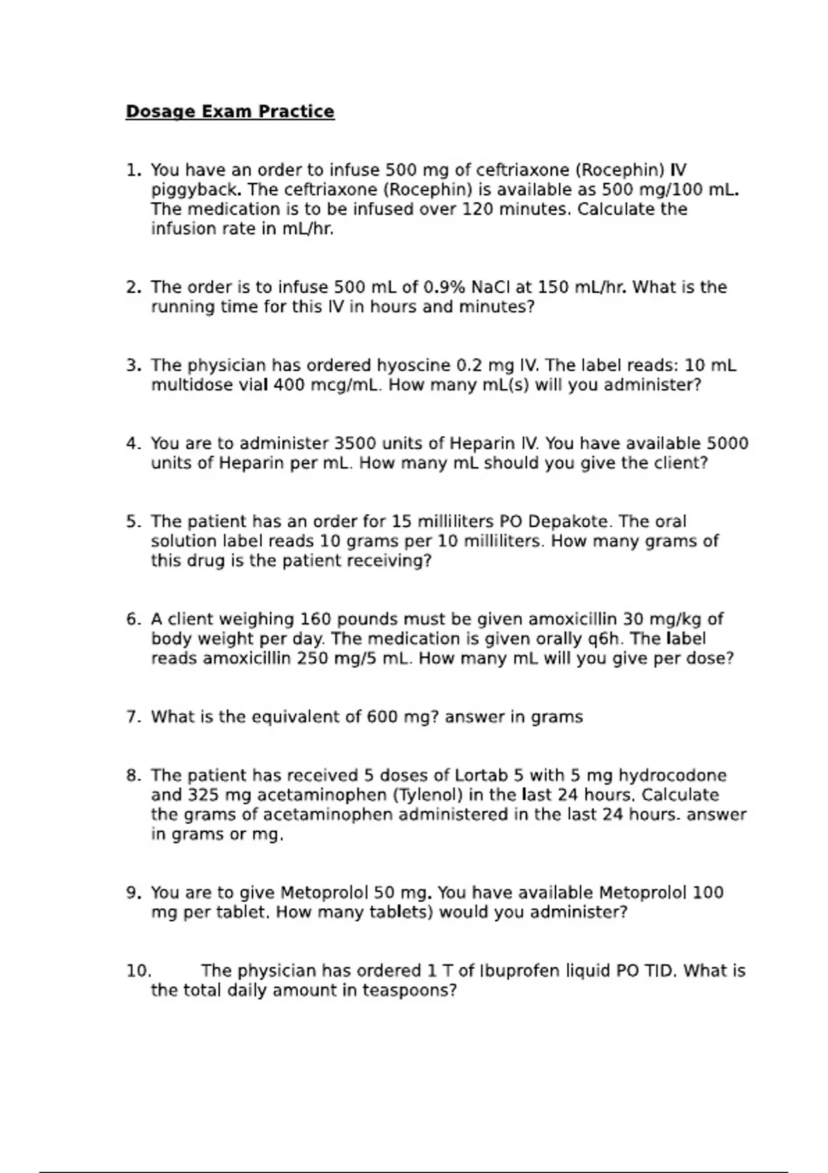 Dosage Exam Practice Questions and correct answers (100% complete ...