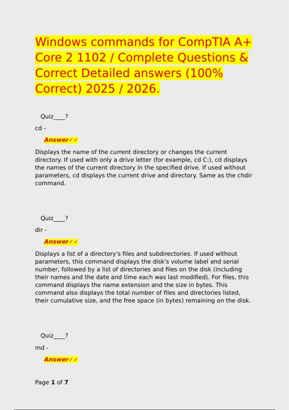 Windows commands for CompTIA A+ Core 2 1102 / Complete Questions ...