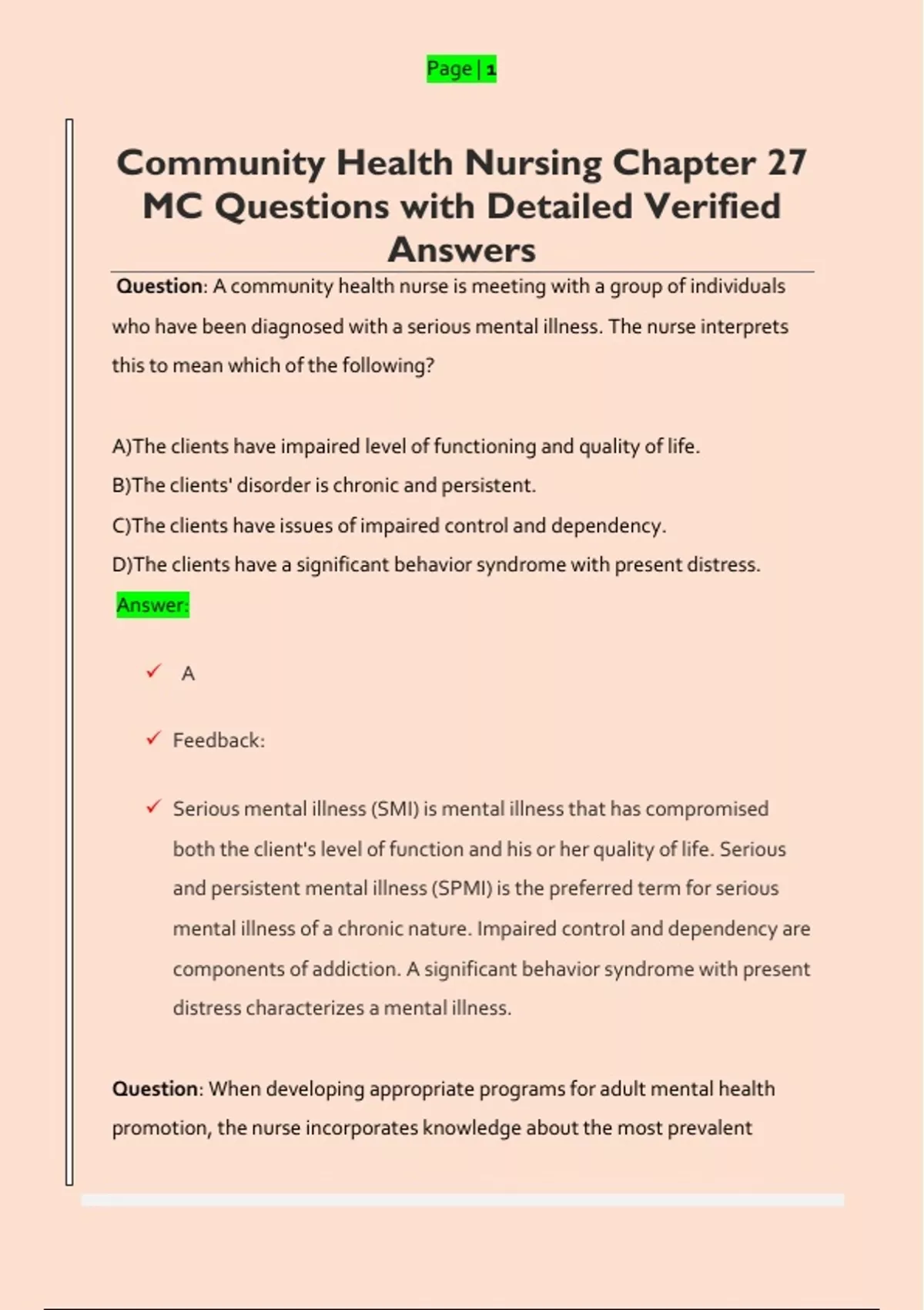 Community Health Nursing Chapter 27 MC Questions with Detailed Verified ...