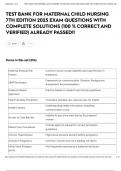 TEST BANK FOR MATERNAL CHILD NURSING 7TH EDITION 2025 EXAM QUESTIONS WITH COMPLETE SOLUTIONS &lpar;100 &percnt; CORRECT AND VERIFIED&rpar; ALREADY PASSED&excl;&excl;