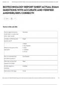 BIOTECHNOLOGY REPORT SHEET ACTUAL EXAM QUESTIONS WITH ACCURATE AND VERIFIED ANSWERS&comma;100&percnt; CORRECT&excl;&excl;