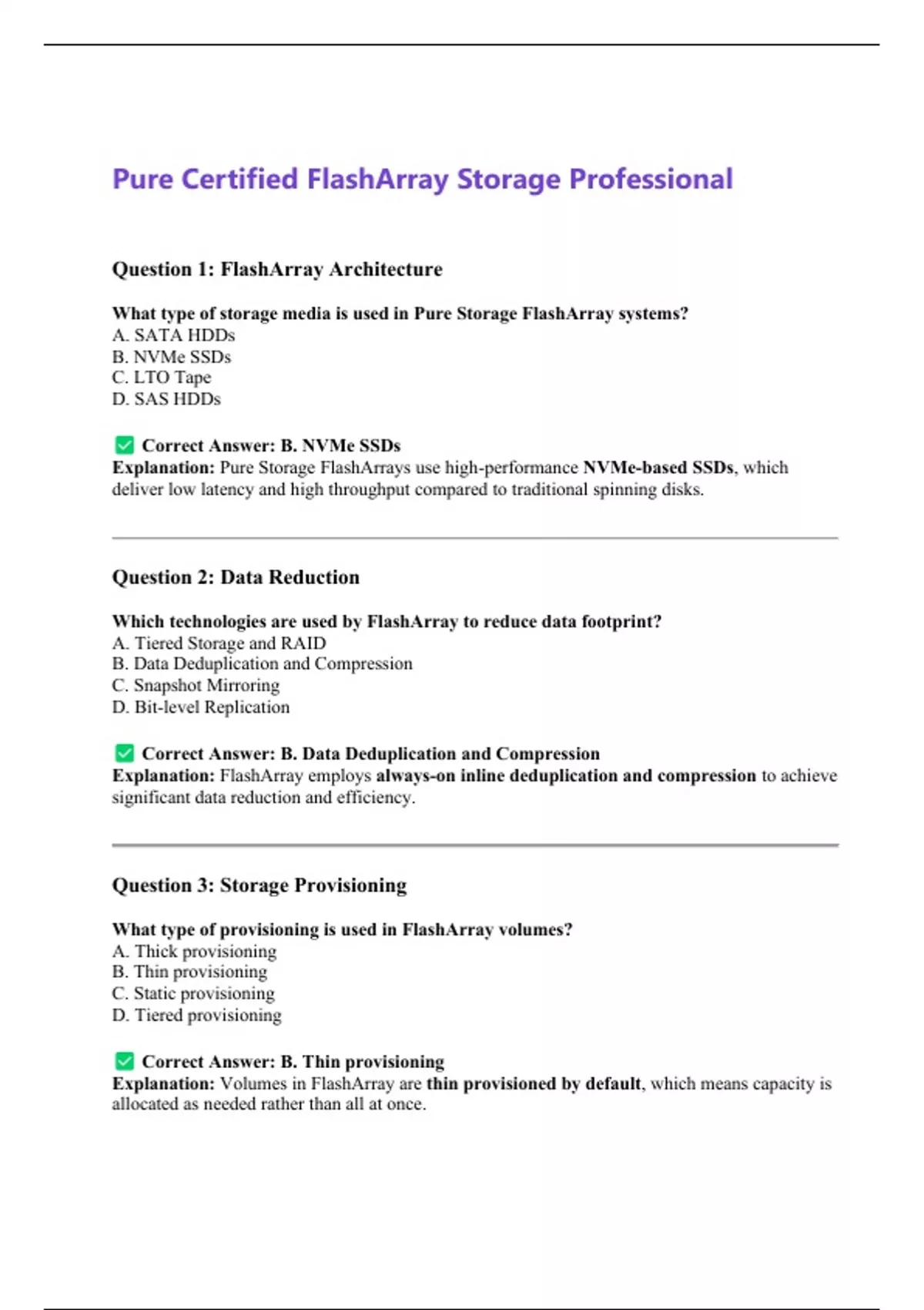 Pure Certified FlashArray Storage Professional Questions And Answers ...
